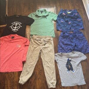Bundle 9items Boys size 8 most of it 1 polo 1 cargo pants, 2 swimsuits 1 Italian
